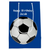 サッカー·ボール·ブルーパーソナライズされた ミディアムペーパーバッグ (裏面)