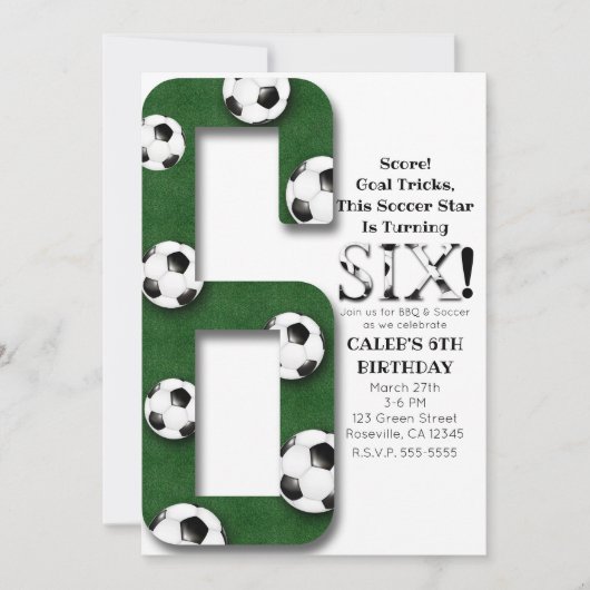 サッカー ボール 6歳 誕生日 パーティー 招待状 (正面)