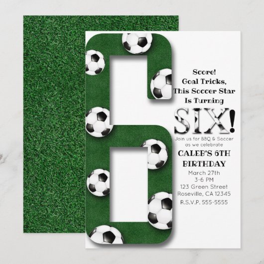 サッカー ボール 6歳 誕生日 パーティー 招待状 (正面/裏面)