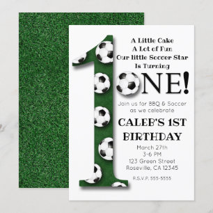 サッカー・ボール 1 1歳 誕生日パーティー 招待状