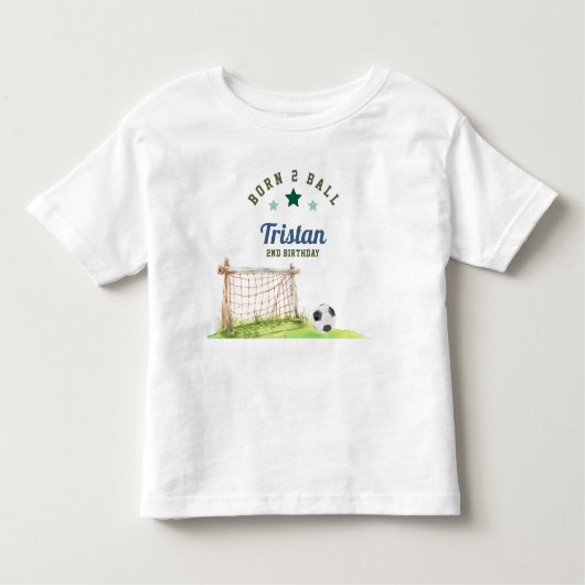 サッカー「ボーン トゥ ボール」2歳の誕生日 トドラーTシャツ (正面)
