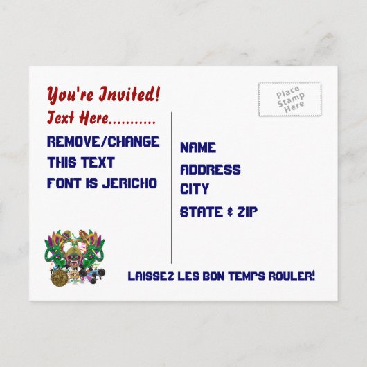 サッカー・マルディ・グラス・ドラゴンキングの見解のメモをお願いします インビテーションポストカード (裏面)