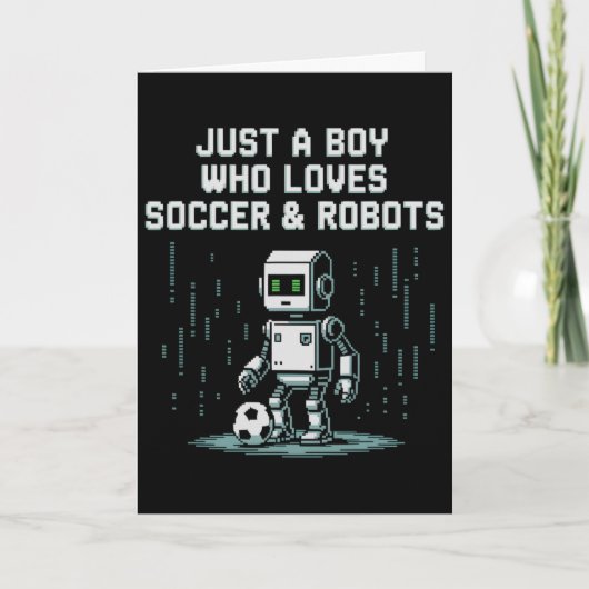 サッカー ロボットが大好きな少年がゲームをする カード (正面)