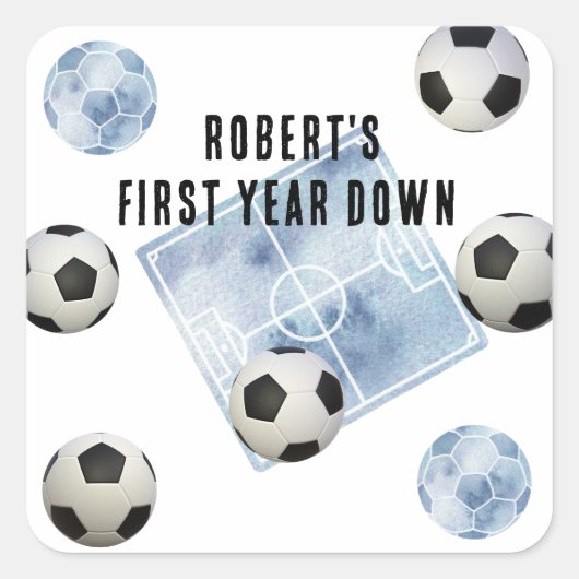 サッカー 初めての1歳の誕生日パーティー スクエアシール (正面)