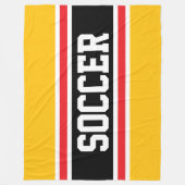 サッカー 明るい赤 黄色 オレンジ 黒のストライプ フリースブランケット (正面)