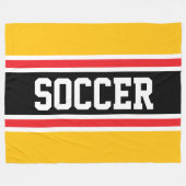 サッカー 明るい赤 黄色 オレンジ 黒のストライプ フリースブランケット (正面(横))
