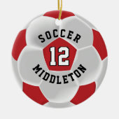 サッカー⚽暗い中のボール赤と白 セラミックオーナメント (正面)
