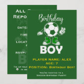 サッカー 誕生日パーティ 招待状 少年 名前と年齢を編集可能 (正面/裏面)