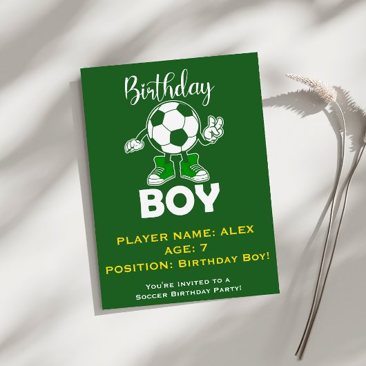 サッカー 誕生日パーティ 招待状 少年 名前と年齢を編集可能