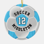 サッカー⚽赤ちゃんの青と白のボール セラミックオーナメント (正面)