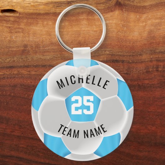 サッカー⚽ – 赤ちゃん青と白 キーホルダー (正面)