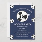 サッカー 10歳の誕生日パーティー ネイビーブルー 男の子 スポーツ 招待状 (正面)