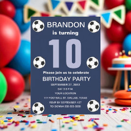 サッカー 10歳の誕生日パーティー ネイビーブルー 男の子 スポーツ 招待状