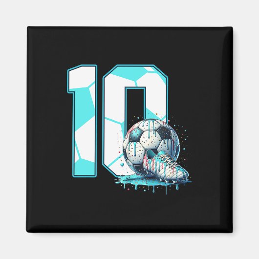 サッカー 10歳 誕生日 アイスクリーム ドリップ BD マグネット (正面)