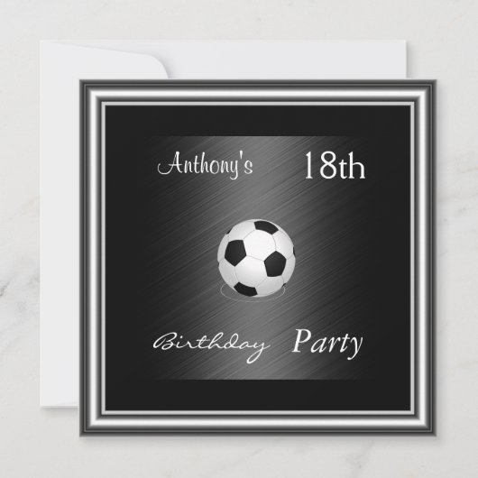サッカー 18歳の誕生日パーティーの招待状 シルバー 招待状 (正面)