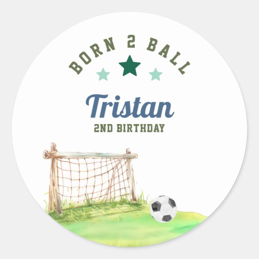 サッカー「Born Two Ball」2歳の誕生日 ラウンドシール (正面)