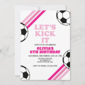 サッカー Let's Kick It ピンクストライプ 誕生日 招待状 (正面)