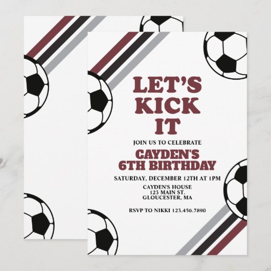 サッカー Let's Kick It 誕生日 招待状 (正面/裏面)