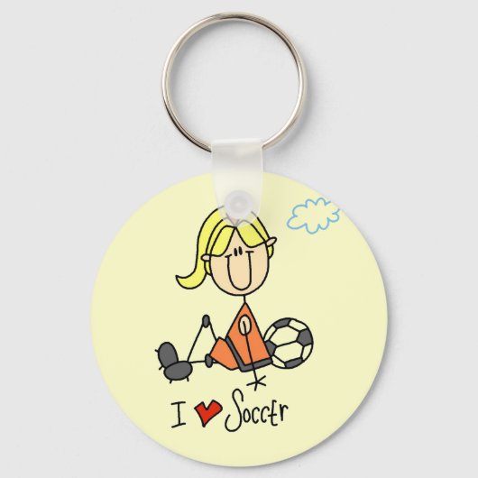 サッカーTシャツとギフトが大好き少女 キーホルダー (正面)