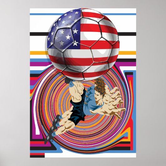 サッカーUSA 2014アメリカサッカーチーム国旗のボール ポスター (正面)