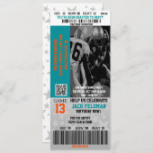 サッカーVIPチケットアクアブルー&オレンジ誕生日  招待状 (正面/裏面)