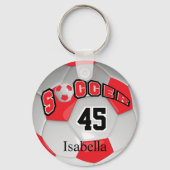 サッカ赤と白ーパーソナライズされたボール キーホルダー (裏面)