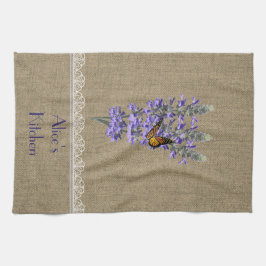 サッククロス レース ラベンダー 花 キッチンタオル