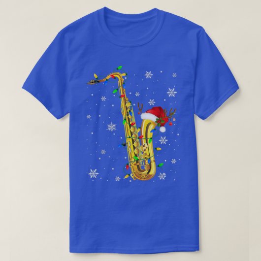 サックスおもしろいクリスマスミュージック愛好家クリスマスライト Tシャツ (デザイン正面)