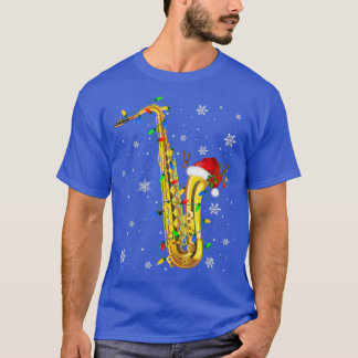サックスおもしろいクリスマスミュージック愛好家クリスマスライト Tシャツ