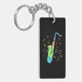 サックスおもしろいフォンミュージシャンジャズ音楽愛好家 キーホルダー (正面左)