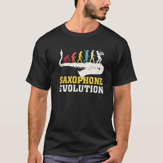 サックスおもしろいフォン音楽の愛のためのサックス進化 Tシャツ (正面)
