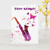 サックスかわいい音楽と蝶の誕生日 カード (黄色い花)