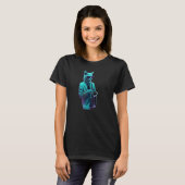 サックスでジャズを演奏する猫 Tシャツ (正面フル)