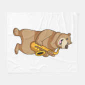 サックスとのミュージシャンとしてのクマ フリースブランケット (正面(横))