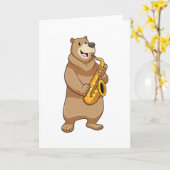 サックスを演奏するクマ カード (黄色い花)