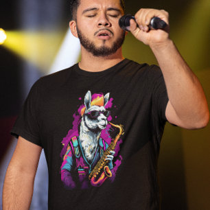サックスを演奏するクールなラマ Tシャツ