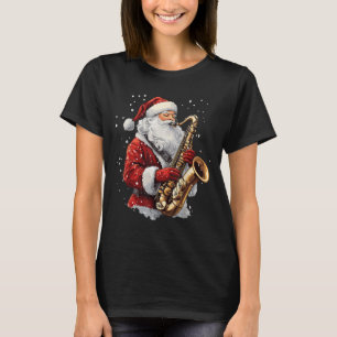 サックスを演奏するサンタ クリスマスのミュージシャン サクソフォニスト Tシャツ