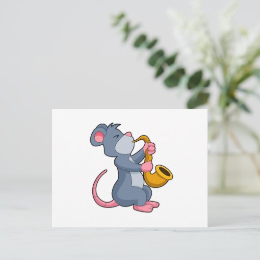 サックスを演奏するネズミ ポストカード (スタンド正面)