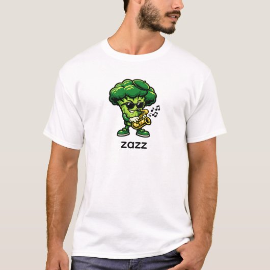 サックスを演奏するブロッコリー | おもしろいジャズ野菜 Tシャツ (正面)