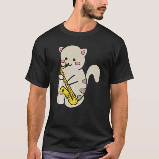 サックスを演奏する可愛い猫 1 Tシャツ (正面)