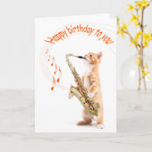 サックスを演奏する誕生日カードの猫 カード (黄色い花)