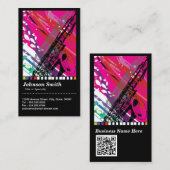 サックスカッコいいプレイヤー – 抽象芸術スケッチ- QRコード 名刺 (正面/裏面)