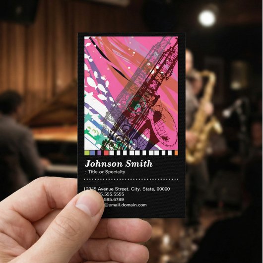 サックスカッコいいプレイヤー – 抽象芸術スケッチ- QRコード 名刺