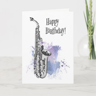 サックスクールフォンミュージシャンジャズロック&転が誕生日 カード