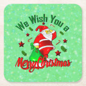 サックスターズ付きメリークリスマスサンタ スクエアペーパーコースター (正面)