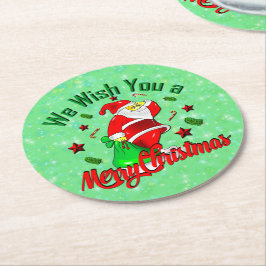 サックスターズ付きメリークリスマスサンタ ラウンドペーパーコースター