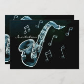 サックスフォンと音符 招待状 (正面/裏面)
