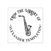 サックスフォン楽器 ラウンドライブラリー 本の名前 ラバースタンプ (インプリント)