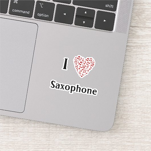 サックスフォン 赤いハートの音楽ノート ビニール シール (詳細)