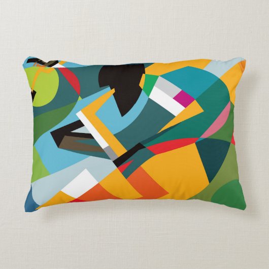 サックスプレーヤー、抽象芸術キュービックジャズ。 アクセントクッション (正面)